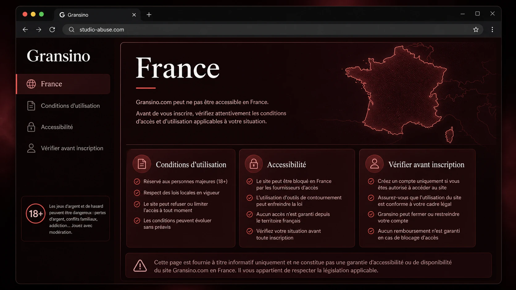 Gransino casino france – accessibilité et conditions